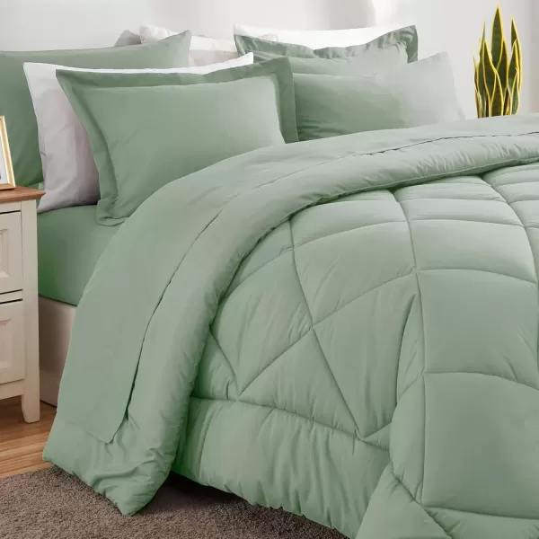 imageCozyLux Queen Bed in a Bag 7Pieces Comforter Sets with Comforter and Sheets Dark Grey All Season Bedding Sets with Comforter Pillow Shams Flat Sheet Fitted Sheet and PillowcasesSage Green