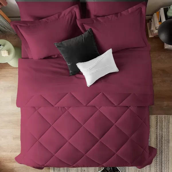 imageCozyLux Queen Bed in a Bag 7Pieces Comforter Sets with Comforter and Sheets Dark Grey All Season Bedding Sets with Comforter Pillow Shams Flat Sheet Fitted Sheet and PillowcasesBurgundy