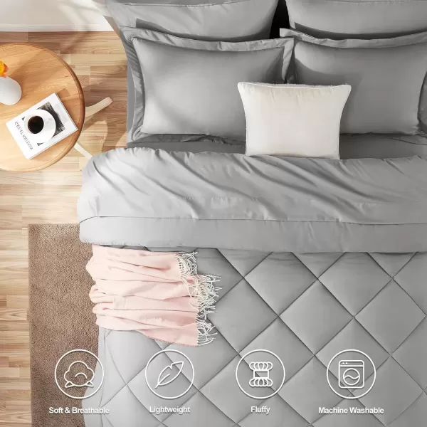 imageCozyLux Queen Bed in a Bag 7Pieces Comforter Sets with Comforter and Sheets Dark Grey All Season Bedding Sets with Comforter Pillow Shams Flat Sheet Fitted Sheet and PillowcasesLight Grey