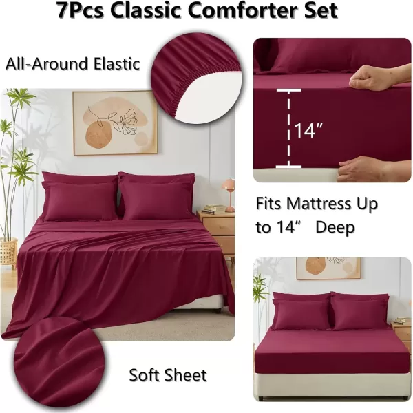imageCozyLux Queen Bed in a Bag 7Pieces Comforter Sets with Comforter and Sheets Dark Grey All Season Bedding Sets with Comforter Pillow Shams Flat Sheet Fitted Sheet and PillowcasesBurgundy