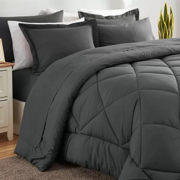 imageCozyLux Queen Bed in a Bag 7Pieces Comforter Sets with Comforter and Sheets Dark Grey All Season Bedding Sets with Comforter Pillow Shams Flat Sheet Fitted Sheet and PillowcasesDark Grey