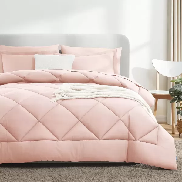 imageCozyLux Queen Bed in a Bag 7Pieces Comforter Sets with Comforter and Sheets Dark Grey All Season Bedding Sets with Comforter Pillow Shams Flat Sheet Fitted Sheet and PillowcasesBlush Pink