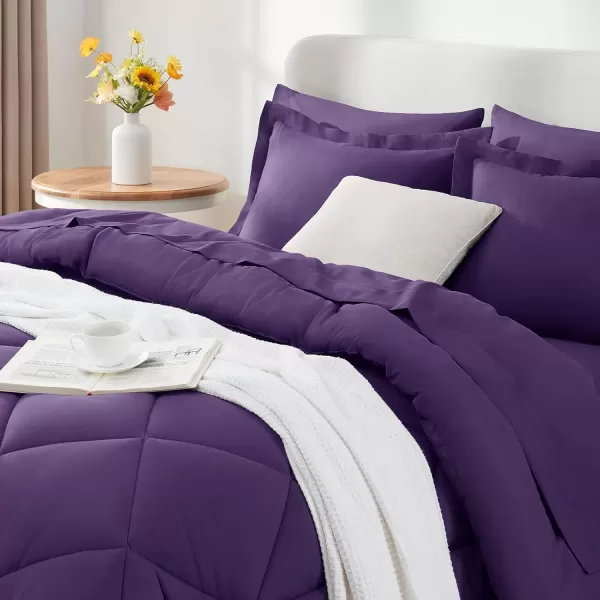 imageCozyLux Queen Bed in a Bag 7Pieces Comforter Sets with Comforter and Sheets Dark Grey All Season Bedding Sets with Comforter Pillow Shams Flat Sheet Fitted Sheet and PillowcasesPurple