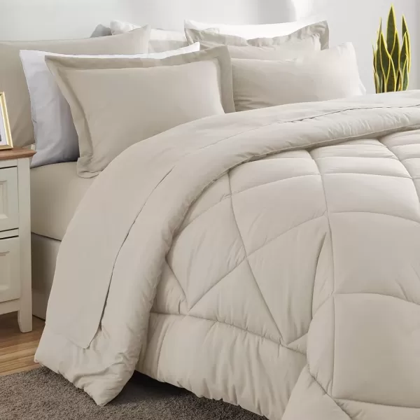 imageCozyLux Queen Bed in a Bag 7Pieces Comforter Sets with Comforter and Sheets Dark Grey All Season Bedding Sets with Comforter Pillow Shams Flat Sheet Fitted Sheet and PillowcasesBeige