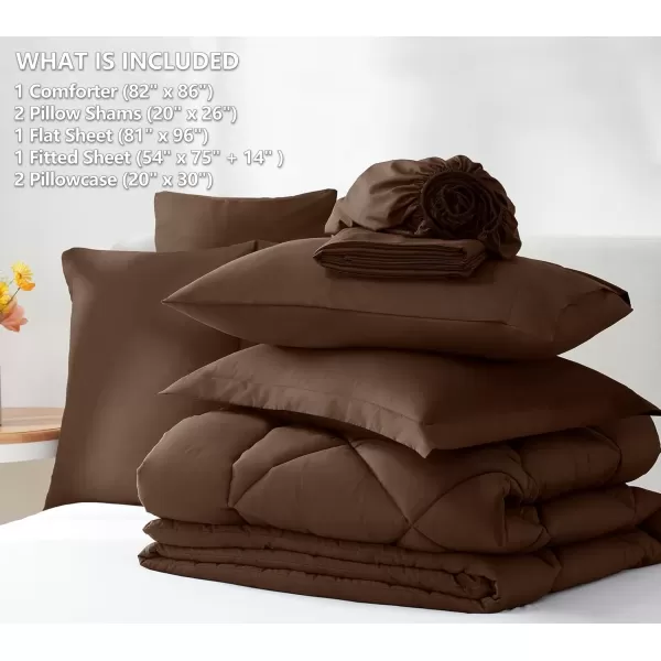 imageCozyLux Queen Bed in a Bag 7Pieces Comforter Sets with Comforter and Sheets Dark Grey All Season Bedding Sets with Comforter Pillow Shams Flat Sheet Fitted Sheet and PillowcasesBrown