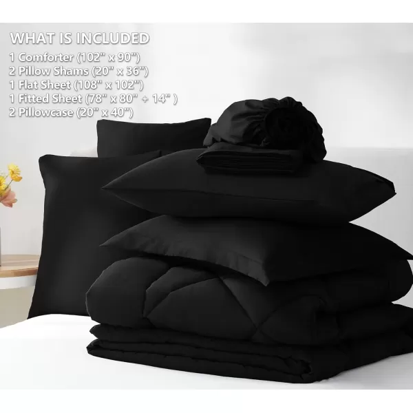 imageCozyLux Queen Bed in a Bag 7Pieces Comforter Sets with Comforter and Sheets Dark Grey All Season Bedding Sets with Comforter Pillow Shams Flat Sheet Fitted Sheet and PillowcasesBlack