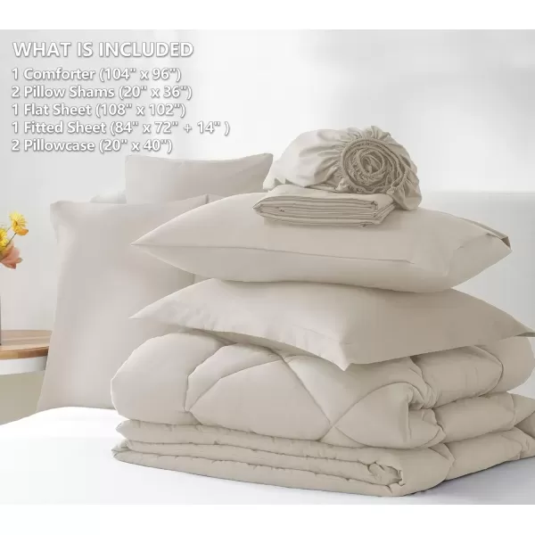 imageCozyLux Queen Bed in a Bag 7Pieces Comforter Sets with Comforter and Sheets Dark Grey All Season Bedding Sets with Comforter Pillow Shams Flat Sheet Fitted Sheet and PillowcasesBeige