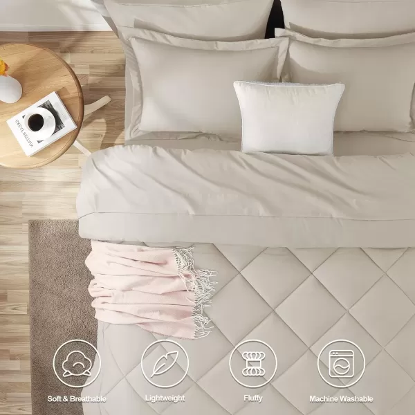 imageCozyLux Queen Bed in a Bag 7Pieces Comforter Sets with Comforter and Sheets Dark Grey All Season Bedding Sets with Comforter Pillow Shams Flat Sheet Fitted Sheet and PillowcasesBeige