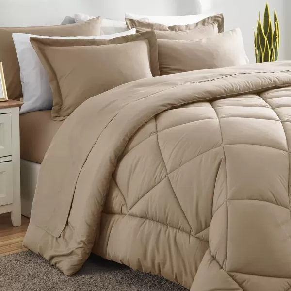 imageCozyLux Queen Bed in a Bag 7Pieces Comforter Sets with Comforter and Sheets Dark Grey All Season Bedding Sets with Comforter Pillow Shams Flat Sheet Fitted Sheet and PillowcasesTaupe