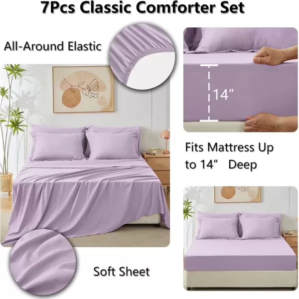 imageCozyLux Queen Bed in a Bag 7Pieces Comforter Sets with Comforter and Sheets Dark Grey All Season Bedding Sets with Comforter Pillow Shams Flat Sheet Fitted Sheet and PillowcasesLight Purple