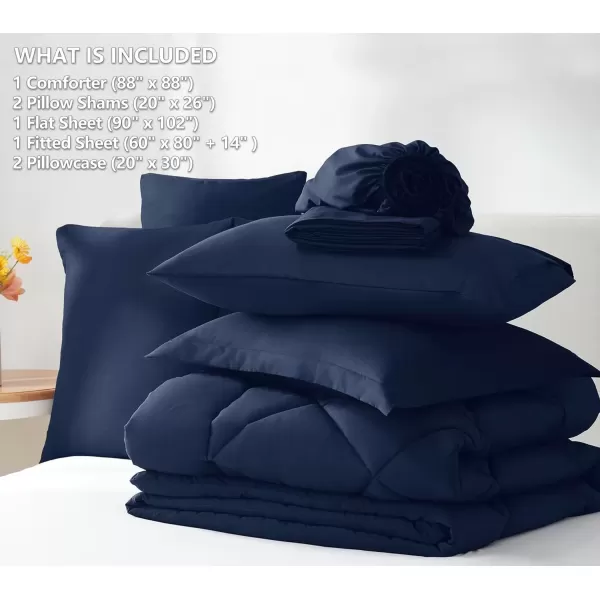 imageCozyLux Queen Bed in a Bag 7Pieces Comforter Sets with Comforter and Sheets Dark Grey All Season Bedding Sets with Comforter Pillow Shams Flat Sheet Fitted Sheet and PillowcasesNavy