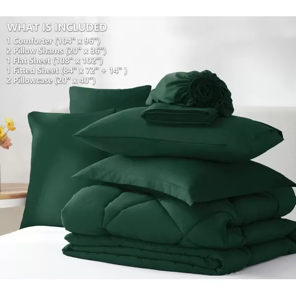 imageCozyLux Queen Bed in a Bag 7Pieces Comforter Sets with Comforter and Sheets Dark Grey All Season Bedding Sets with Comforter Pillow Shams Flat Sheet Fitted Sheet and PillowcasesEmerald Green