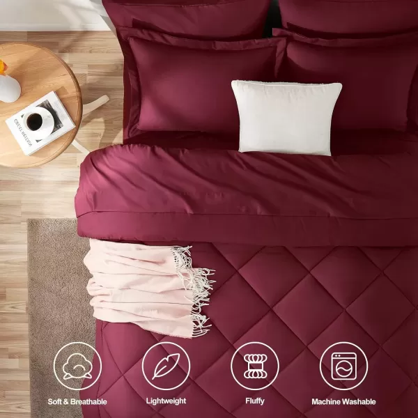 imageCozyLux Queen Bed in a Bag 7Pieces Comforter Sets with Comforter and Sheets Dark Grey All Season Bedding Sets with Comforter Pillow Shams Flat Sheet Fitted Sheet and PillowcasesBurgundy