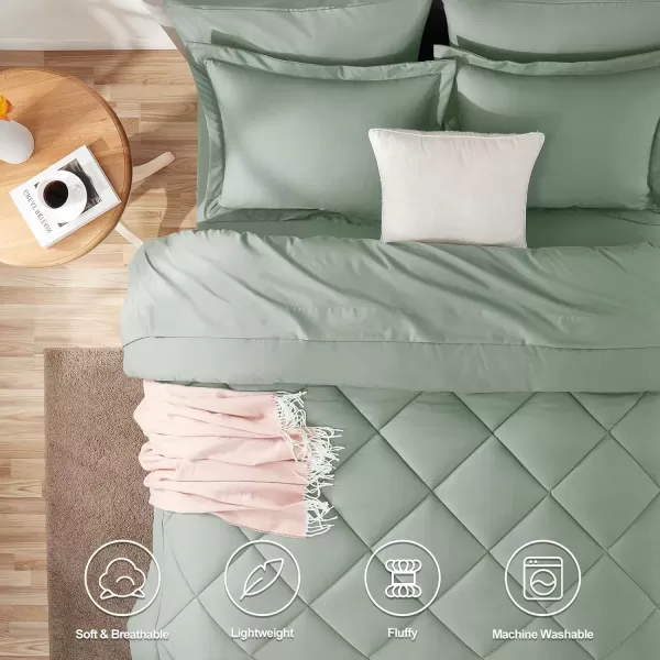 imageCozyLux Queen Bed in a Bag 7Pieces Comforter Sets with Comforter and Sheets Dark Grey All Season Bedding Sets with Comforter Pillow Shams Flat Sheet Fitted Sheet and PillowcasesSage Green