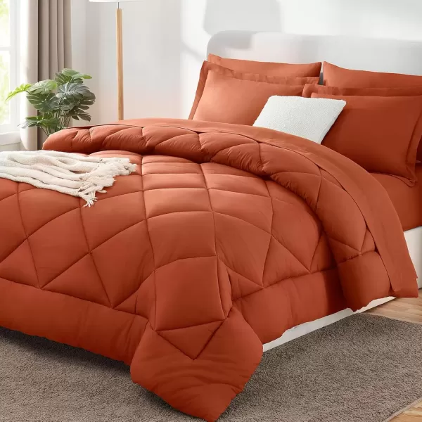 imageCozyLux Queen Bed in a Bag 7Pieces Comforter Sets with Comforter and Sheets Dark Grey All Season Bedding Sets with Comforter Pillow Shams Flat Sheet Fitted Sheet and PillowcasesBurnt Orange
