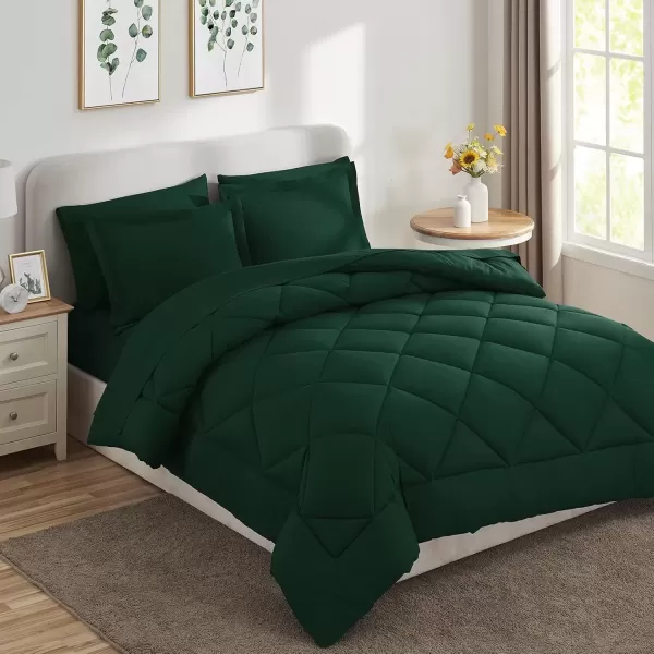 imageCozyLux Queen Bed in a Bag 7Pieces Comforter Sets with Comforter and Sheets Dark Grey All Season Bedding Sets with Comforter Pillow Shams Flat Sheet Fitted Sheet and PillowcasesEmerald Green