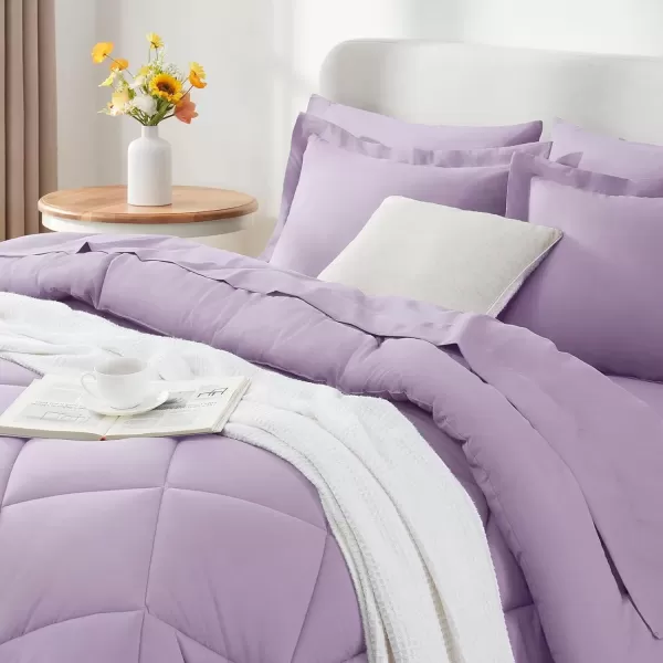 imageCozyLux Queen Bed in a Bag 7Pieces Comforter Sets with Comforter and Sheets Dark Grey All Season Bedding Sets with Comforter Pillow Shams Flat Sheet Fitted Sheet and PillowcasesLight Purple