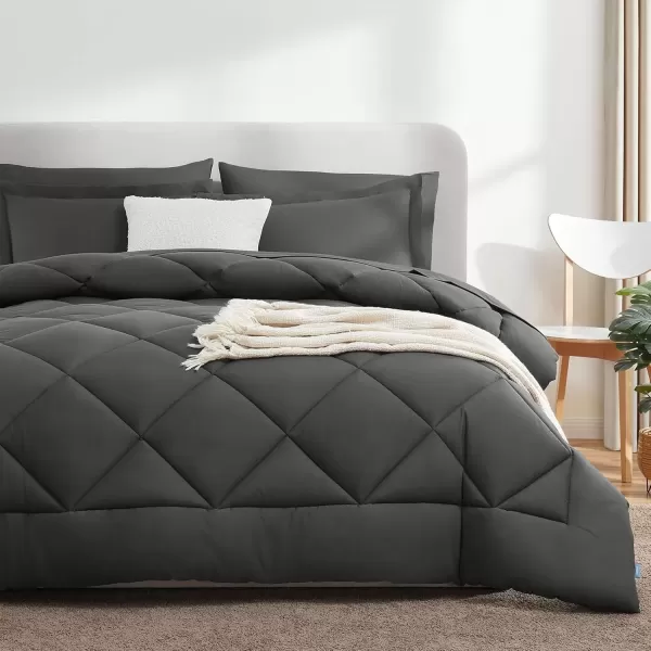 imageCozyLux Queen Bed in a Bag 7Pieces Comforter Sets with Comforter and Sheets Dark Grey All Season Bedding Sets with Comforter Pillow Shams Flat Sheet Fitted Sheet and PillowcasesGrey