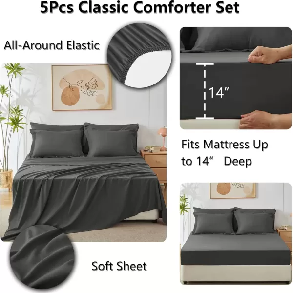 imageCozyLux Queen Bed in a Bag 7Pieces Comforter Sets with Comforter and Sheets Dark Grey All Season Bedding Sets with Comforter Pillow Shams Flat Sheet Fitted Sheet and PillowcasesDark Grey