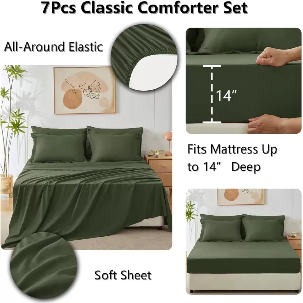 imageCozyLux Queen Bed in a Bag 7Pieces Comforter Sets with Comforter and Sheets Dark Grey All Season Bedding Sets with Comforter Pillow Shams Flat Sheet Fitted Sheet and PillowcasesOlive Green