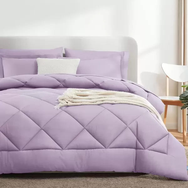 imageCozyLux Queen Bed in a Bag 7Pieces Comforter Sets with Comforter and Sheets Dark Grey All Season Bedding Sets with Comforter Pillow Shams Flat Sheet Fitted Sheet and PillowcasesLight Purple