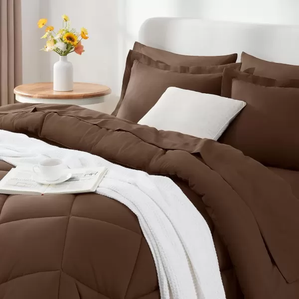 imageCozyLux Queen Bed in a Bag 7Pieces Comforter Sets with Comforter and Sheets Dark Grey All Season Bedding Sets with Comforter Pillow Shams Flat Sheet Fitted Sheet and PillowcasesBrown