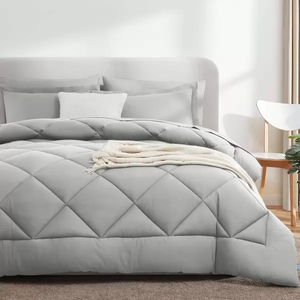 imageCozyLux Queen Bed in a Bag 7Pieces Comforter Sets with Comforter and Sheets Dark Grey All Season Bedding Sets with Comforter Pillow Shams Flat Sheet Fitted Sheet and PillowcasesLight Grey