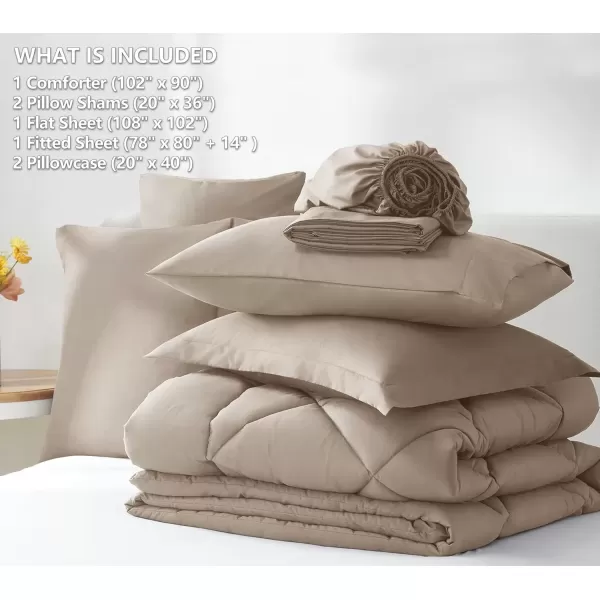 imageCozyLux Queen Bed in a Bag 7Pieces Comforter Sets with Comforter and Sheets Dark Grey All Season Bedding Sets with Comforter Pillow Shams Flat Sheet Fitted Sheet and PillowcasesKhaki