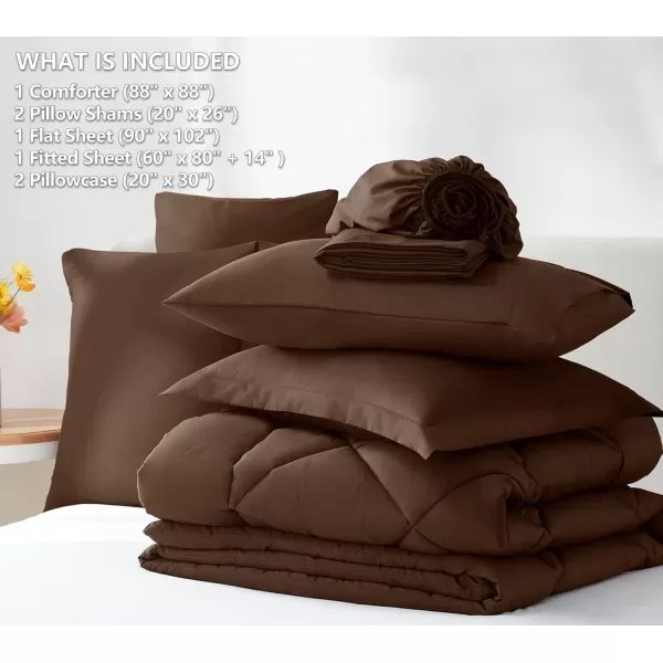 imageCozyLux Queen Bed in a Bag 7Pieces Comforter Sets with Comforter and Sheets Dark Grey All Season Bedding Sets with Comforter Pillow Shams Flat Sheet Fitted Sheet and PillowcasesBrown