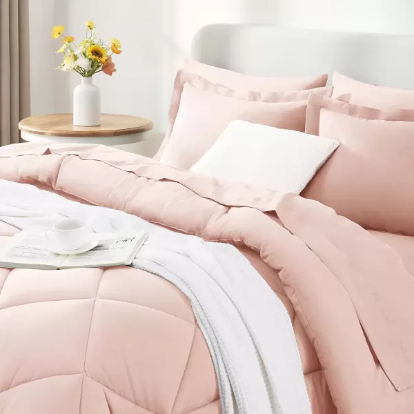 imageCozyLux Queen Bed in a Bag 7Pieces Comforter Sets with Comforter and Sheets Dark Grey All Season Bedding Sets with Comforter Pillow Shams Flat Sheet Fitted Sheet and PillowcasesBlush Pink