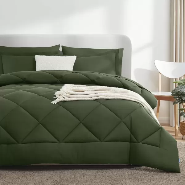 imageCozyLux Queen Bed in a Bag 7Pieces Comforter Sets with Comforter and Sheets Dark Grey All Season Bedding Sets with Comforter Pillow Shams Flat Sheet Fitted Sheet and PillowcasesOlive Green