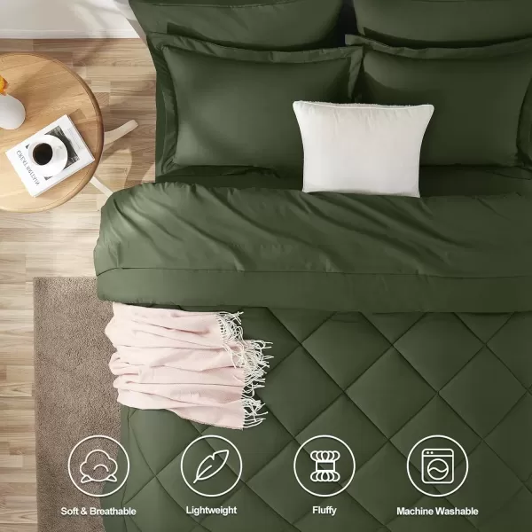 imageCozyLux Queen Bed in a Bag 7Pieces Comforter Sets with Comforter and Sheets Dark Grey All Season Bedding Sets with Comforter Pillow Shams Flat Sheet Fitted Sheet and PillowcasesOlive Green
