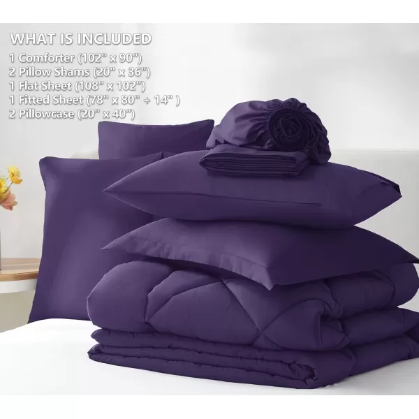 imageCozyLux Queen Bed in a Bag 7Pieces Comforter Sets with Comforter and Sheets Dark Grey All Season Bedding Sets with Comforter Pillow Shams Flat Sheet Fitted Sheet and PillowcasesPurple