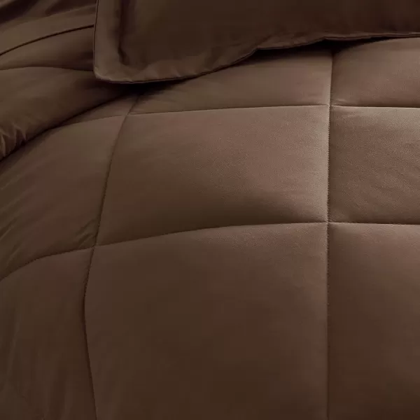imageCozyLux Queen Bed in a Bag 7Pieces Comforter Sets with Comforter and Sheets Dark Grey All Season Bedding Sets with Comforter Pillow Shams Flat Sheet Fitted Sheet and PillowcasesBrown