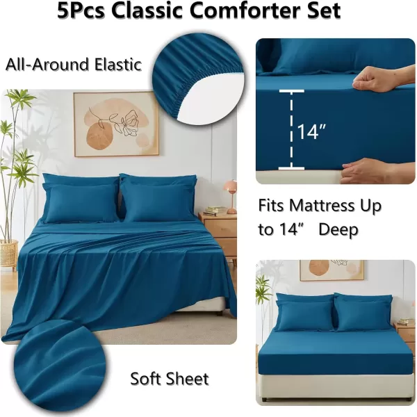 imageCozyLux Queen Bed in a Bag 7Pieces Comforter Sets with Comforter and Sheets Dark Grey All Season Bedding Sets with Comforter Pillow Shams Flat Sheet Fitted Sheet and PillowcasesTeal