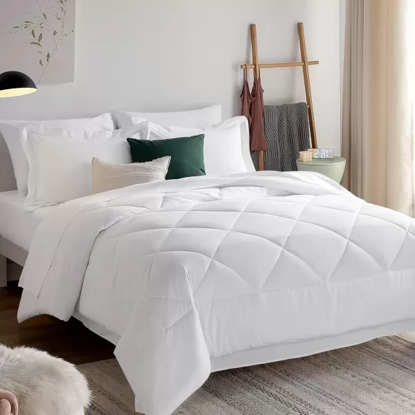 imageCozyLux Queen Bed in a Bag 7Pieces Comforter Sets with Comforter and Sheets Dark Grey All Season Bedding Sets with Comforter Pillow Shams Flat Sheet Fitted Sheet and PillowcasesWhite