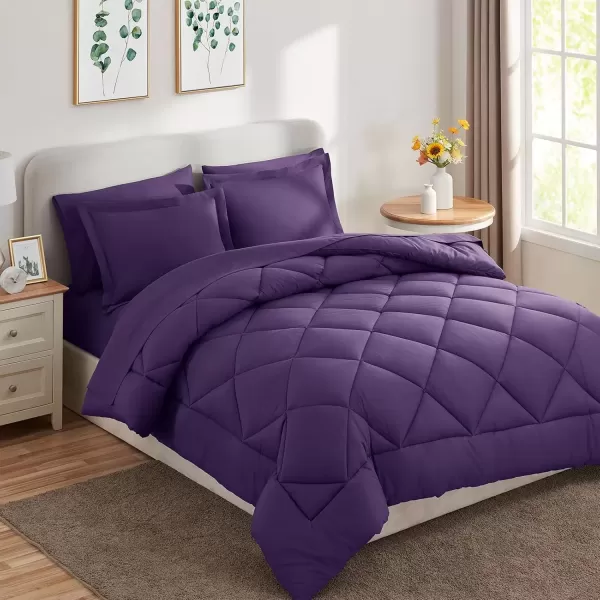 imageCozyLux Queen Bed in a Bag 7Pieces Comforter Sets with Comforter and Sheets Dark Grey All Season Bedding Sets with Comforter Pillow Shams Flat Sheet Fitted Sheet and PillowcasesPurple