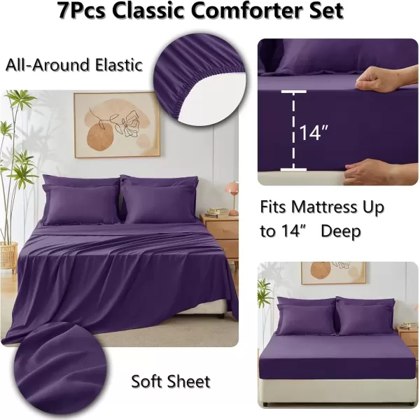 imageCozyLux Queen Bed in a Bag 7Pieces Comforter Sets with Comforter and Sheets Dark Grey All Season Bedding Sets with Comforter Pillow Shams Flat Sheet Fitted Sheet and PillowcasesPurple