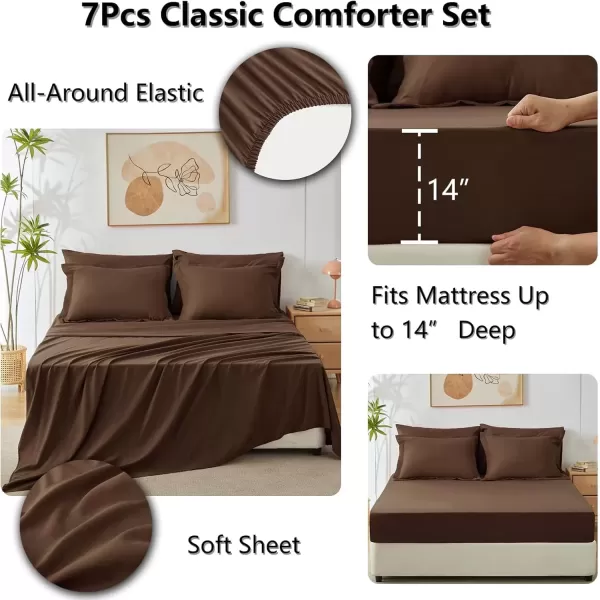 imageCozyLux Queen Bed in a Bag 7Pieces Comforter Sets with Comforter and Sheets Dark Grey All Season Bedding Sets with Comforter Pillow Shams Flat Sheet Fitted Sheet and PillowcasesBrown