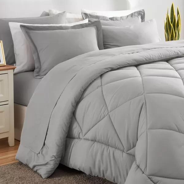imageCozyLux Queen Bed in a Bag 7Pieces Comforter Sets with Comforter and Sheets Dark Grey All Season Bedding Sets with Comforter Pillow Shams Flat Sheet Fitted Sheet and PillowcasesLight Grey