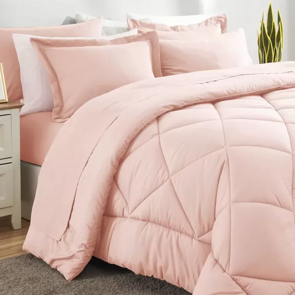 imageCozyLux Queen Bed in a Bag 7Pieces Comforter Sets with Comforter and Sheets Dark Grey All Season Bedding Sets with Comforter Pillow Shams Flat Sheet Fitted Sheet and PillowcasesBlush Pink