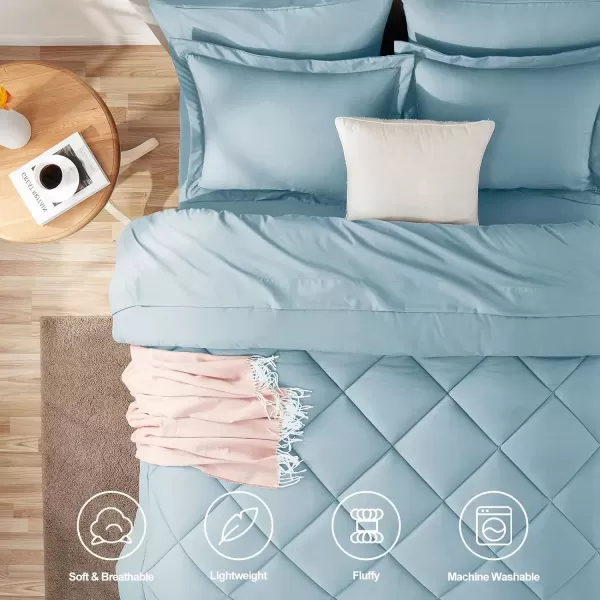 imageCozyLux Queen Bed in a Bag 7Pieces Comforter Sets with Comforter and Sheets Dark Grey All Season Bedding Sets with Comforter Pillow Shams Flat Sheet Fitted Sheet and PillowcasesLight Blue