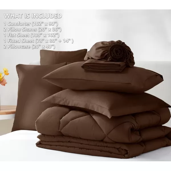 imageCozyLux Queen Bed in a Bag 7Pieces Comforter Sets with Comforter and Sheets Dark Grey All Season Bedding Sets with Comforter Pillow Shams Flat Sheet Fitted Sheet and PillowcasesBrown