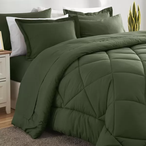 imageCozyLux Queen Bed in a Bag 7Pieces Comforter Sets with Comforter and Sheets Dark Grey All Season Bedding Sets with Comforter Pillow Shams Flat Sheet Fitted Sheet and PillowcasesOlive Green