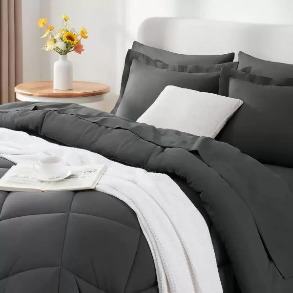 imageCozyLux Queen Bed in a Bag 7Pieces Comforter Sets with Comforter and Sheets Dark Grey All Season Bedding Sets with Comforter Pillow Shams Flat Sheet Fitted Sheet and PillowcasesGrey