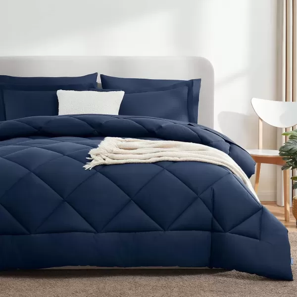 imageCozyLux Queen Bed in a Bag 7Pieces Comforter Sets with Comforter and Sheets Dark Grey All Season Bedding Sets with Comforter Pillow Shams Flat Sheet Fitted Sheet and PillowcasesNavy