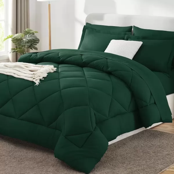 imageCozyLux Queen Bed in a Bag 7Pieces Comforter Sets with Comforter and Sheets Dark Grey All Season Bedding Sets with Comforter Pillow Shams Flat Sheet Fitted Sheet and PillowcasesEmerald Green