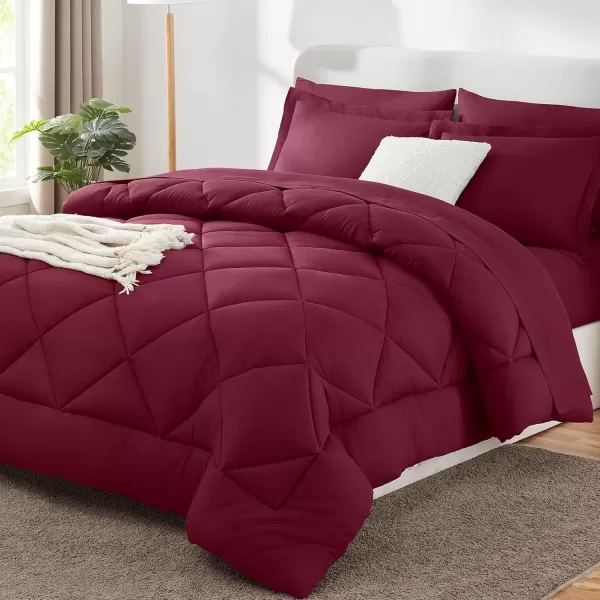imageCozyLux Queen Bed in a Bag 7Pieces Comforter Sets with Comforter and Sheets Dark Grey All Season Bedding Sets with Comforter Pillow Shams Flat Sheet Fitted Sheet and PillowcasesBurgundy