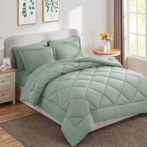 imageCozyLux Queen Bed in a Bag 7Pieces Comforter Sets with Comforter and Sheets Dark Grey All Season Bedding Sets with Comforter Pillow Shams Flat Sheet Fitted Sheet and PillowcasesSage Green