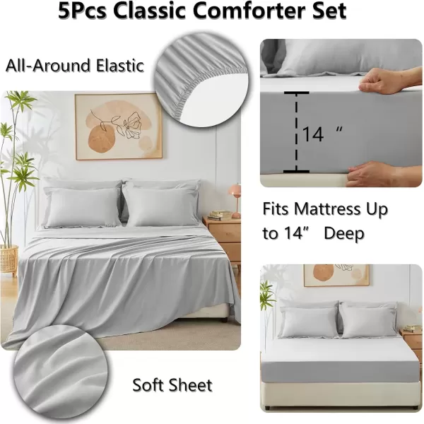 imageCozyLux Queen Bed in a Bag 7Pieces Comforter Sets with Comforter and Sheets Dark Grey All Season Bedding Sets with Comforter Pillow Shams Flat Sheet Fitted Sheet and PillowcasesLight Grey